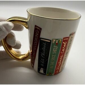 Rifle Paper Co. Holiday Porcelain Mug Christmas Book Club Gold Handle RARE HTF‎
